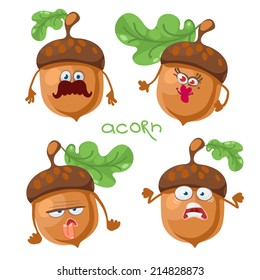 Cartoon character with a mustache with many expressions of acorn