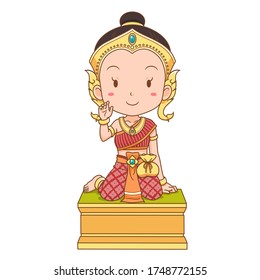 cartoon character of Nang Kwak is a household divinity of Thai folklore. She is deemed to bring good fortune, wealth, prosperity, attract customers to a business.