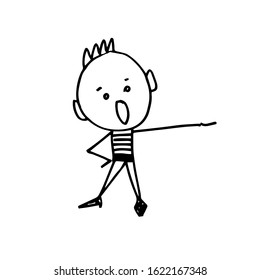 Cartoon character is a naughty child. Stick figure, Doodle illustration. Vector.