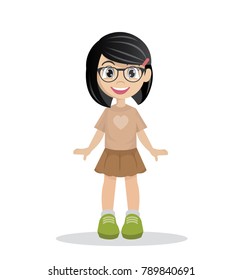 Cartoon character, Nerdy girl with glasses., vector eps10