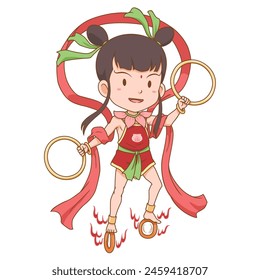 Cartoon character of Nezha, Chinese god of protection.