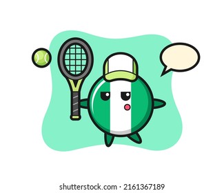 Cartoon character of nigeria flag badge as a tennis player , cute style design for t shirt, sticker, logo element