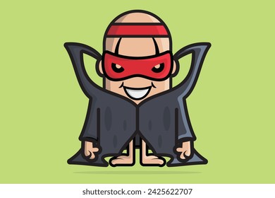 Cartoon Character Ninja Wearing Jacket vector illustration. People holiday icon concept. Ninja mascot with mask vector design.