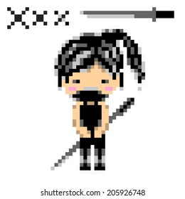 cartoon character ninja woman style 8 bit
