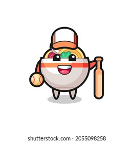 Cartoon character of noodle bowl as a baseball player , cute style design for t shirt, sticker, logo element