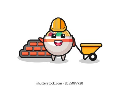 Cartoon character of noodle bowl as a builder , cute style design for t shirt, sticker, logo element