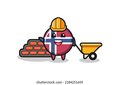 Cartoon character of norway flag badge as a builder , cute style design for t shirt, sticker, logo element