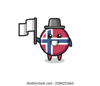 Caricatura de la insignia de la bandera de noruega con una bandera, diseño de estilo lindo para camiseta, pegatina, elemento logo