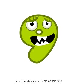 Cartoon Character Number Nine Monster, vector numerical 9.