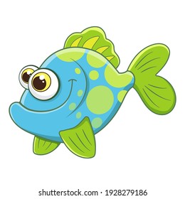 Cartoon character ocean fish isolated on white background. Tropical underwater aquatic creature. Template of cute ocean fish. Education card for kids learning animals. Vector design in cartoon style