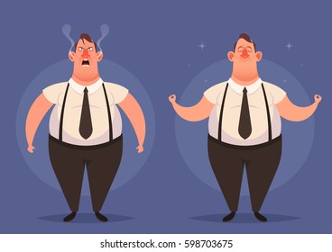 Cartoon Character. Office Worker: Angry And Calm. Vector Illustration