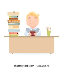 Cartoon character - office worker with coffee