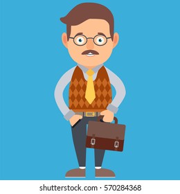 Cartoon. Character. Office Worker With Portfolio