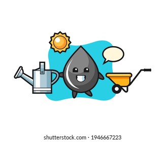 Cartoon character of oil drop holding watering can, cute style design for t shirt, sticker, logo element