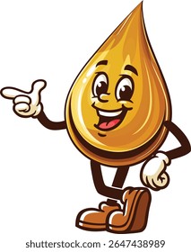 Cartoon character of oil drop with an idea or pointing finger
