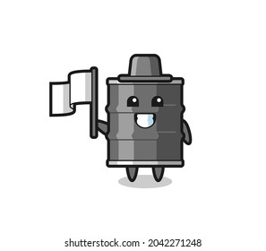 Cartoon character of oil drum holding a flag , cute design