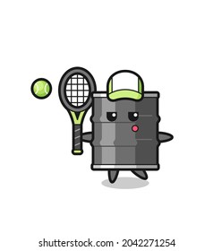 Cartoon character of oil drum as a tennis player , cute design