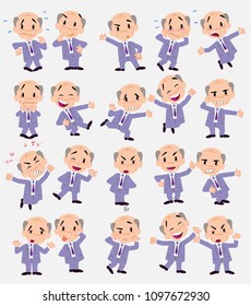 Cartoon character old businessman. Set with different postures, attitudes and poses, doing different activities in isolated vector illustrations.