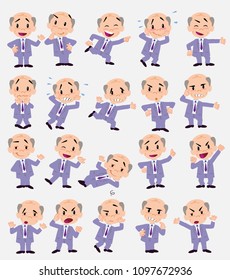 Cartoon character old businessman. Set with different postures, attitudes and poses, doing different activities in isolated vector illustrations.