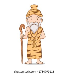 Cartoon character of old hermit holding staff.