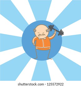 cartoon character of old man begin to workout
