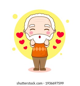 Cartoon character of old man posing love finger. Mascot design illustration