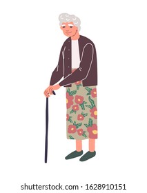 Cartoon character of old women. Full length portrait of grandmother isolated on white background