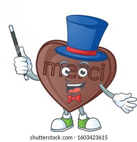 Cartoon character of one bite love chocolate performance as a Magician