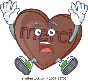 Cartoon character of one bite love chocolate style with shocking gesture