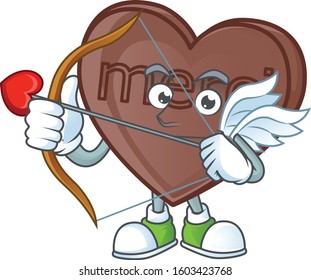 cartoon character of one bite love chocolate Cupid having arrow and wings