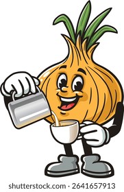 Cartoon character onion is being a barista