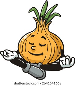 Cartoon character onion is meditating or relaxing