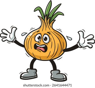 Cartoon character onion is panicking and scared
