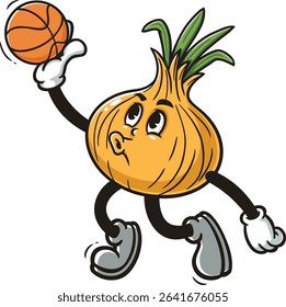 Cartoon character onion playing slam dunk basketball