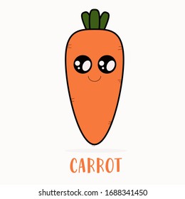 cartoon character orange carrot with green haircut and cute smile object on a white background food and vegetable concept.Orange carrot logo icon