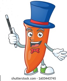 Cartoon character of orange chili performance as a Magician