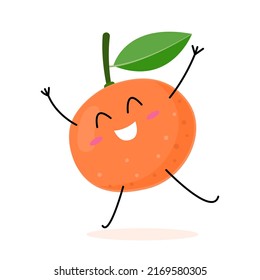 cartoon character with orange fruit lollipop cheerful and jumping
