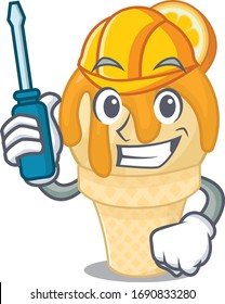 cartoon character of orange ice cream worked as an automotive