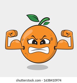 Cartoon character of an orange with muscular hands, Cartoon character orange