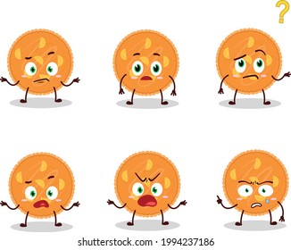 Cartoon character of orange pie with what expression. Vector illustration