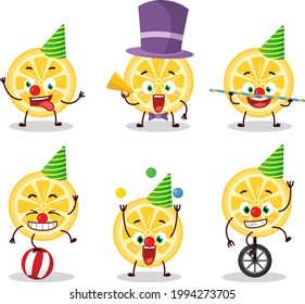 Cartoon character of orange with various circus shows. Vector illustration