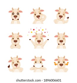Cartoon Character Of The Ox, Emoticons Set, Year Of The Ox, Animal, Expression, Emotion