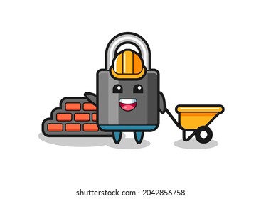 Cartoon character of padlock as a builder , cute style design for t shirt, sticker, logo element