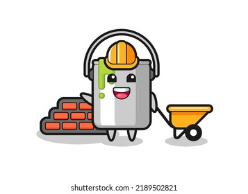 Cartoon character of paint tin as a builder , cute style design for t shirt, sticker, logo element