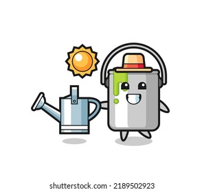 Cartoon character of paint tin holding watering can , cute style design for t shirt, sticker, logo element