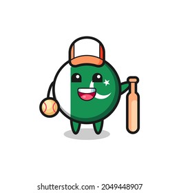 Cartoon character of pakistan flag as a baseball player , cute design