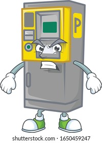 cartoon character of parking ticket machine with angry face