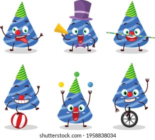 Cartoon character of party hat with various circus shows