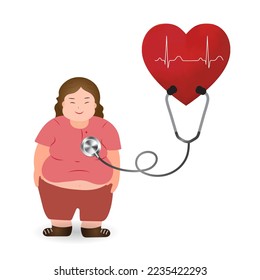 Cartoon character. Patient and stethoscope   isolated on white background. Medical health care concept. Heart disease screening. Vector.Illustration.
