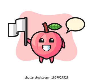 Cartoon character of peach holding a flag
